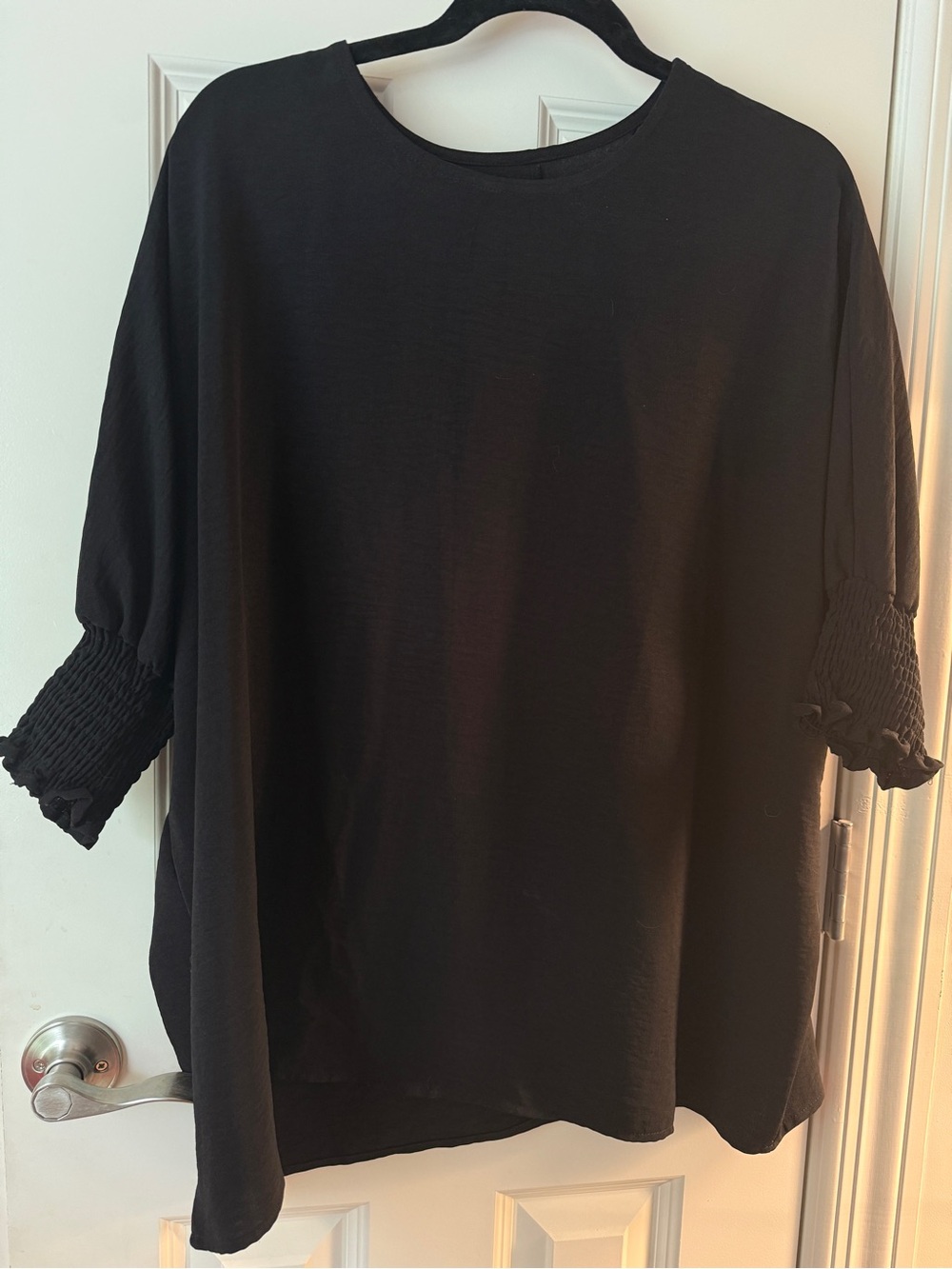 Classic Black Smocked-Sleeve Women's Top